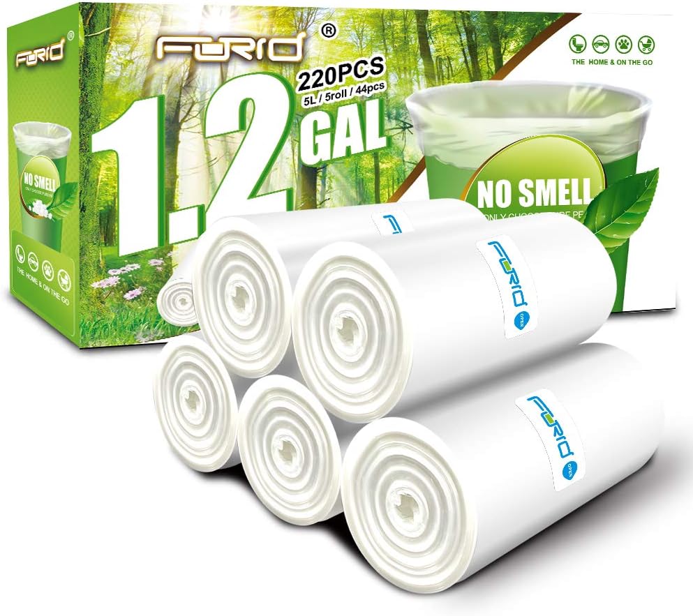 FORID 1.2 Gallon Garbage Bags, 220 Count, Small, Clear –Wastebasket Bin Liners for Bathroom