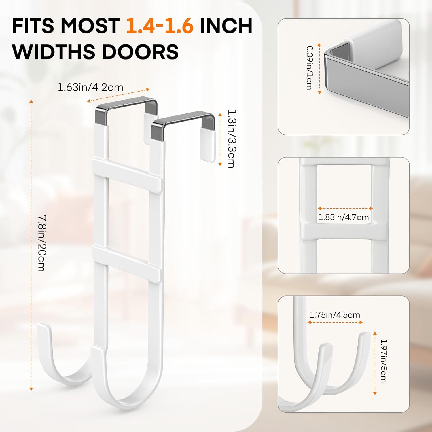 FYY Over The Door Hooks - 2 Pack Heavy Duty Dual-Hook Organizer Hanger with Non-Slip Rubber for