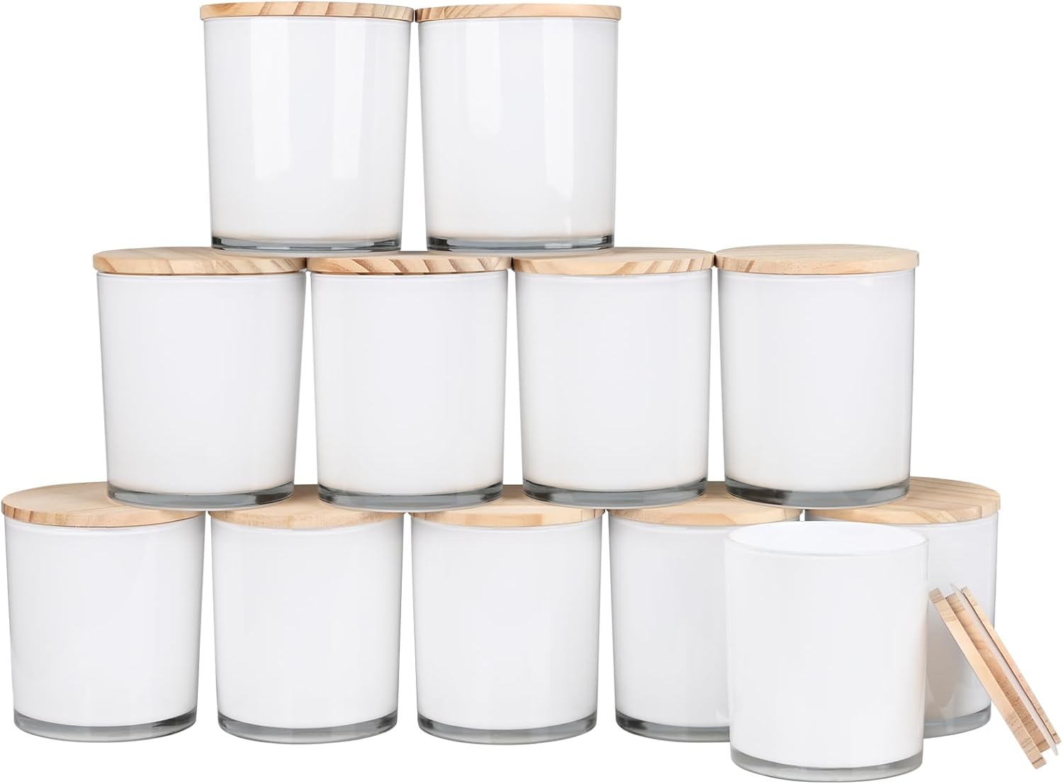Thick Candle Jars for Making Candles 12 Pcs, 14 OZ Empty Jars with Wood Lids for Candle Making