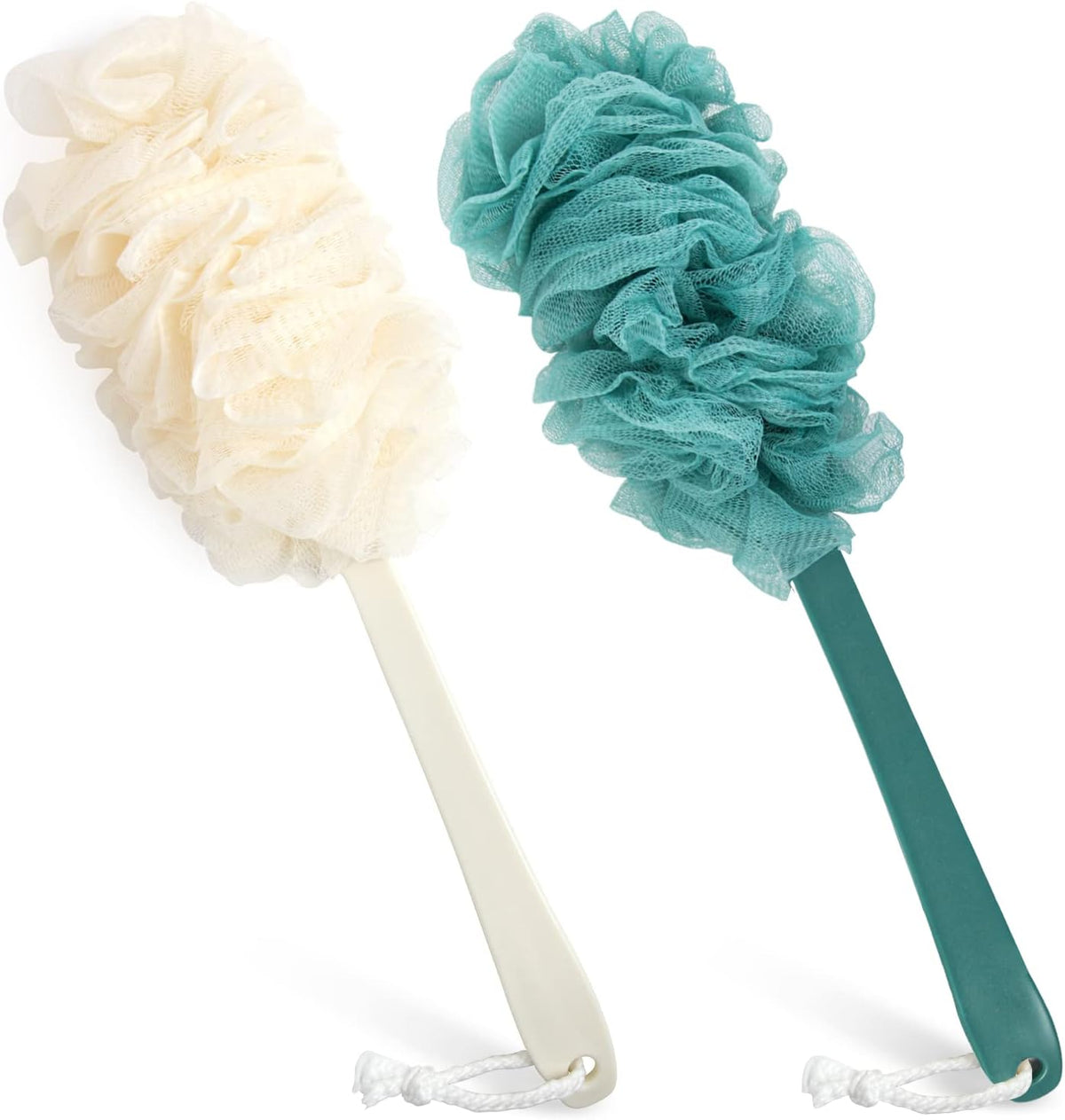2Pack Back Scrubber for Shower，PIPUHA Loofah Sponge Shower Brush Using Body Exfoliating with Long
