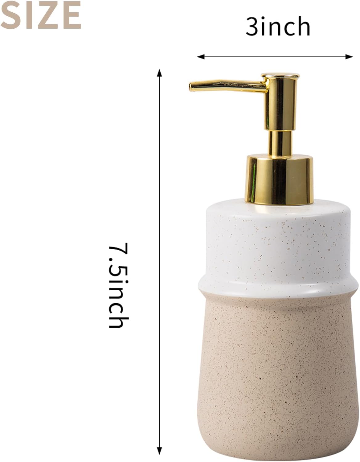 Beige Ceramic Soap Dispenser for Kitchen, Refillable Hand Dispenser with Rust Proof Stainless Steel