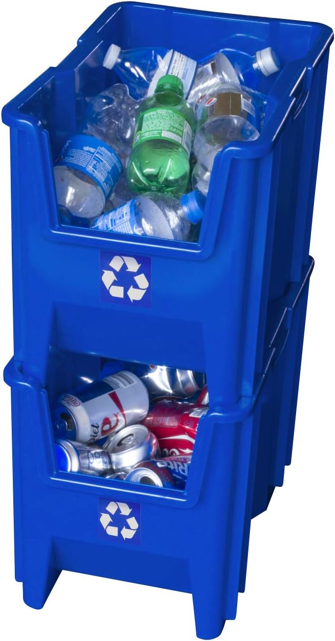 Commercial Industrial Heavy Duty Stackable Open-Front Recycling Bin Box Containers, 7 Gallon, 4