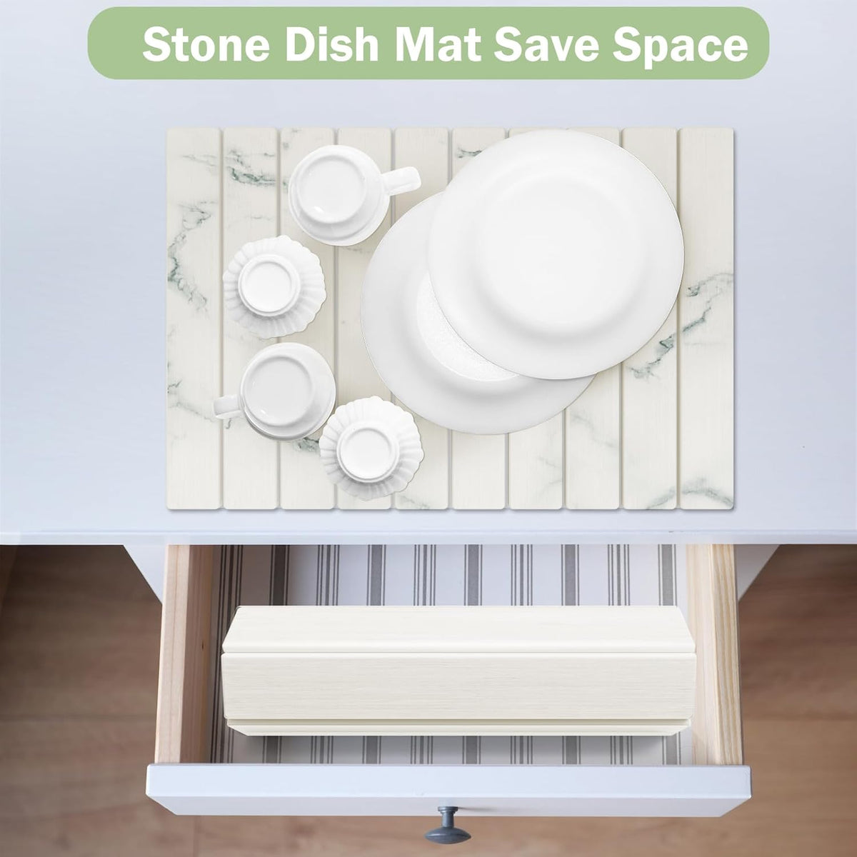 Stone Dish Drying Mat for Kitchen Counter,24"(L)×16"(W) Collapsible Fast-Drying Diatomaceous Earth
