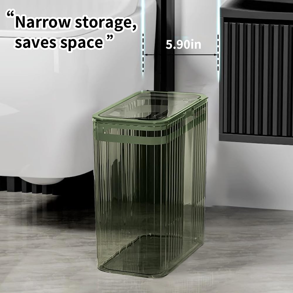 Transparent Trash Can, Bathroom Trash Cans with Lids, 3.5 Gallon Garbage Can for Bedroom, Office