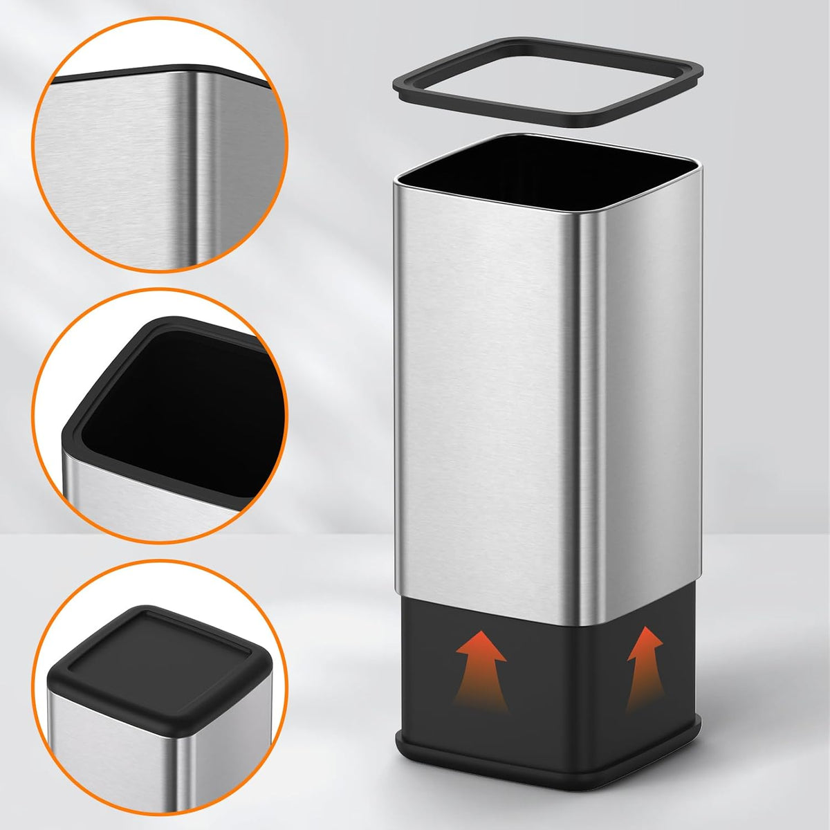 Mbillion 4 Gal/15L Open top Trash Can with Removable Inner Bucket Small Waste Basket, Metal Trash