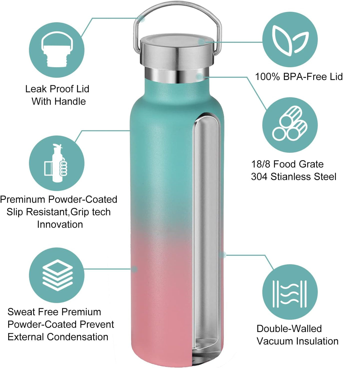 Neihepal Gradient Stainless Steel Water Bottles,20 Ounce Vacuum Insulated Double Wall Travel Bottle