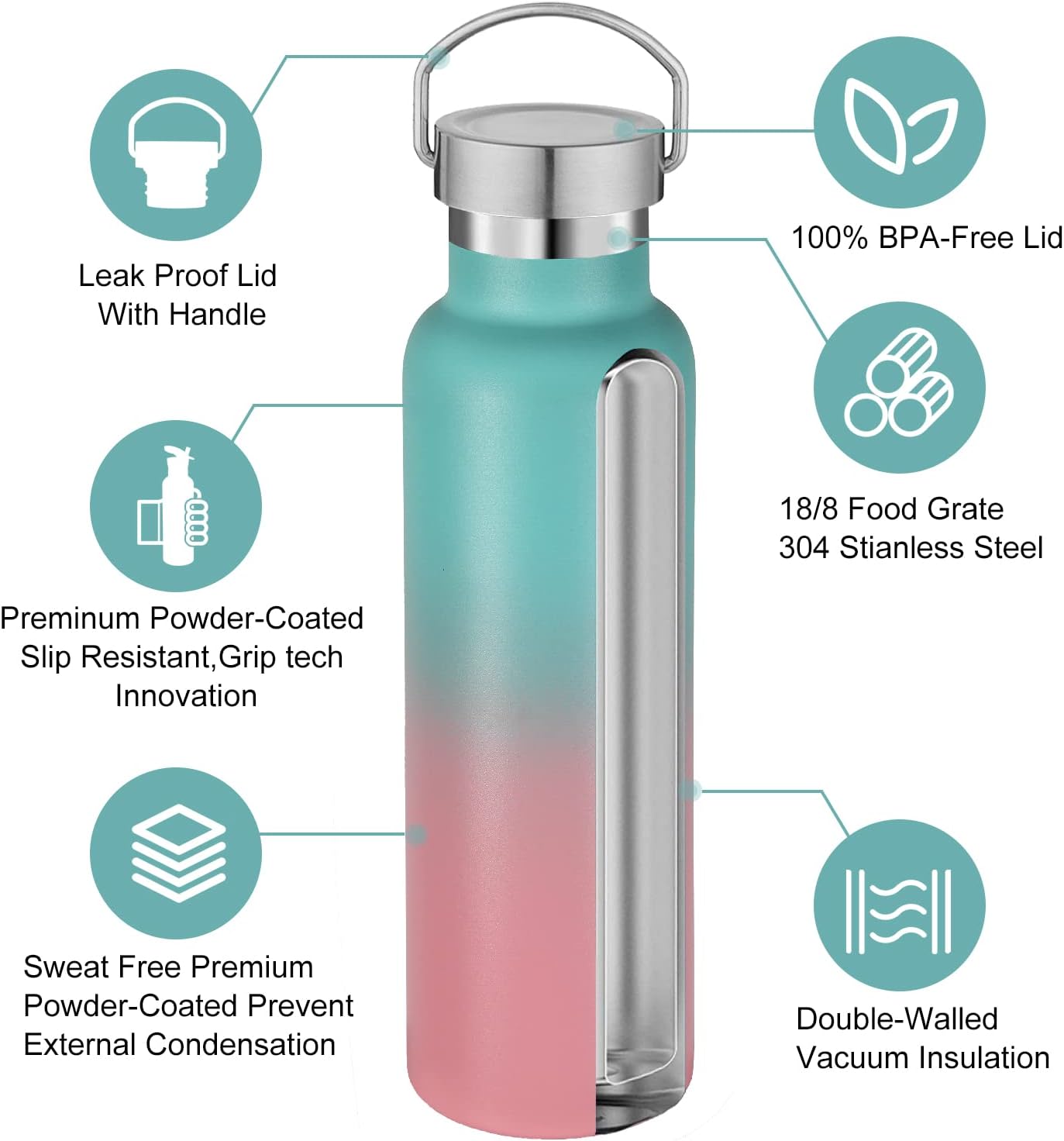 Neihepal Gradient Stainless Steel Water Bottles,20 Ounce Vacuum Insulated Double Wall Travel Bottle