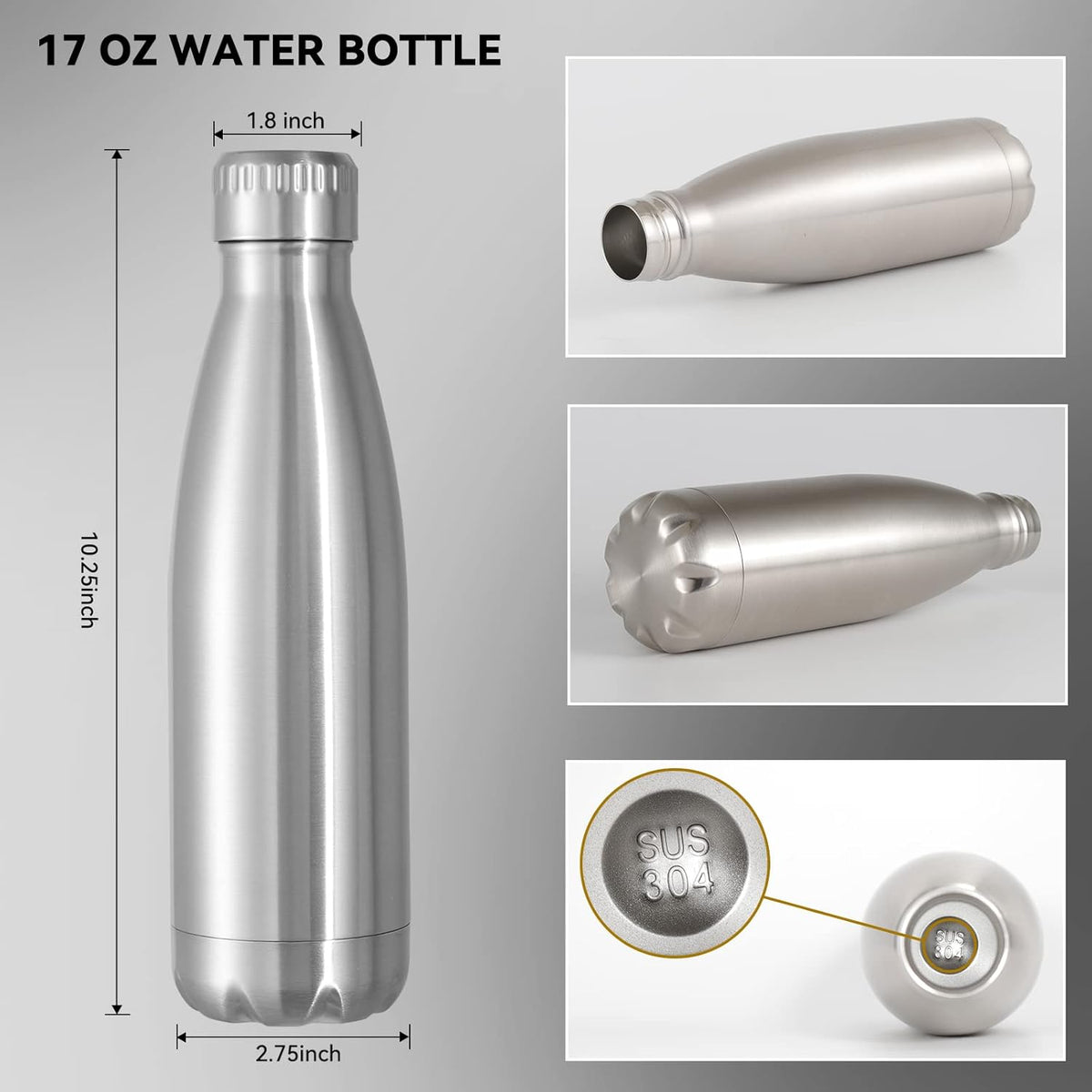 VEGOND 17oz Stainless Steel Water Bottles Bulk, Reusable Metal Sports Water Bottle Keeps Drink Hot