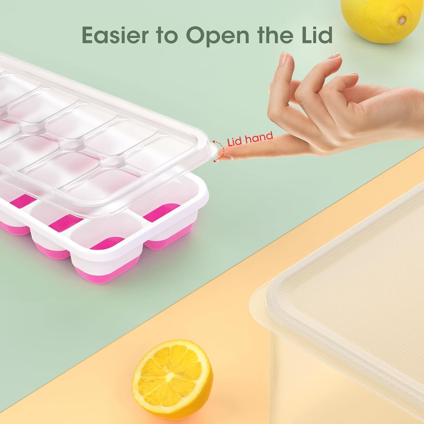 DOQAUS Ice Cube Tray with Lid and Bin, 4 Pack Silicone Plastic Ice Cubes Trays for Freezer with