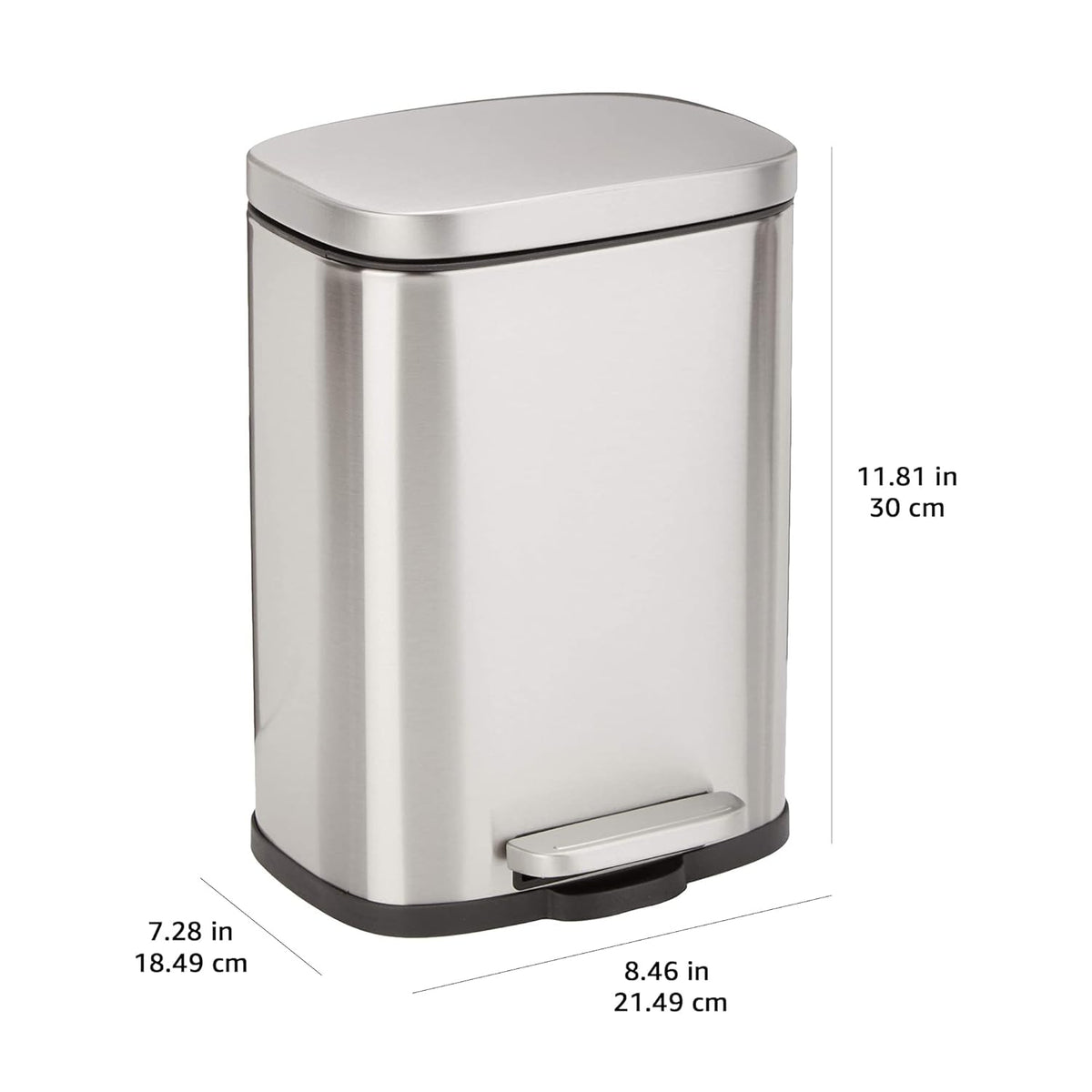 Amazon Basics Smudge Resistant Mini Rectangular Trash Can With Soft-Close Foot Pedal, Brushed