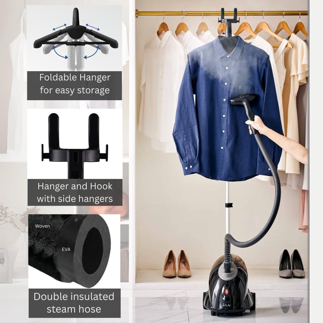 SALAV GS18-DJ Standing Garment Steamer with Roll Wheels for Easy Movement, 1.8L Water Tank for 1