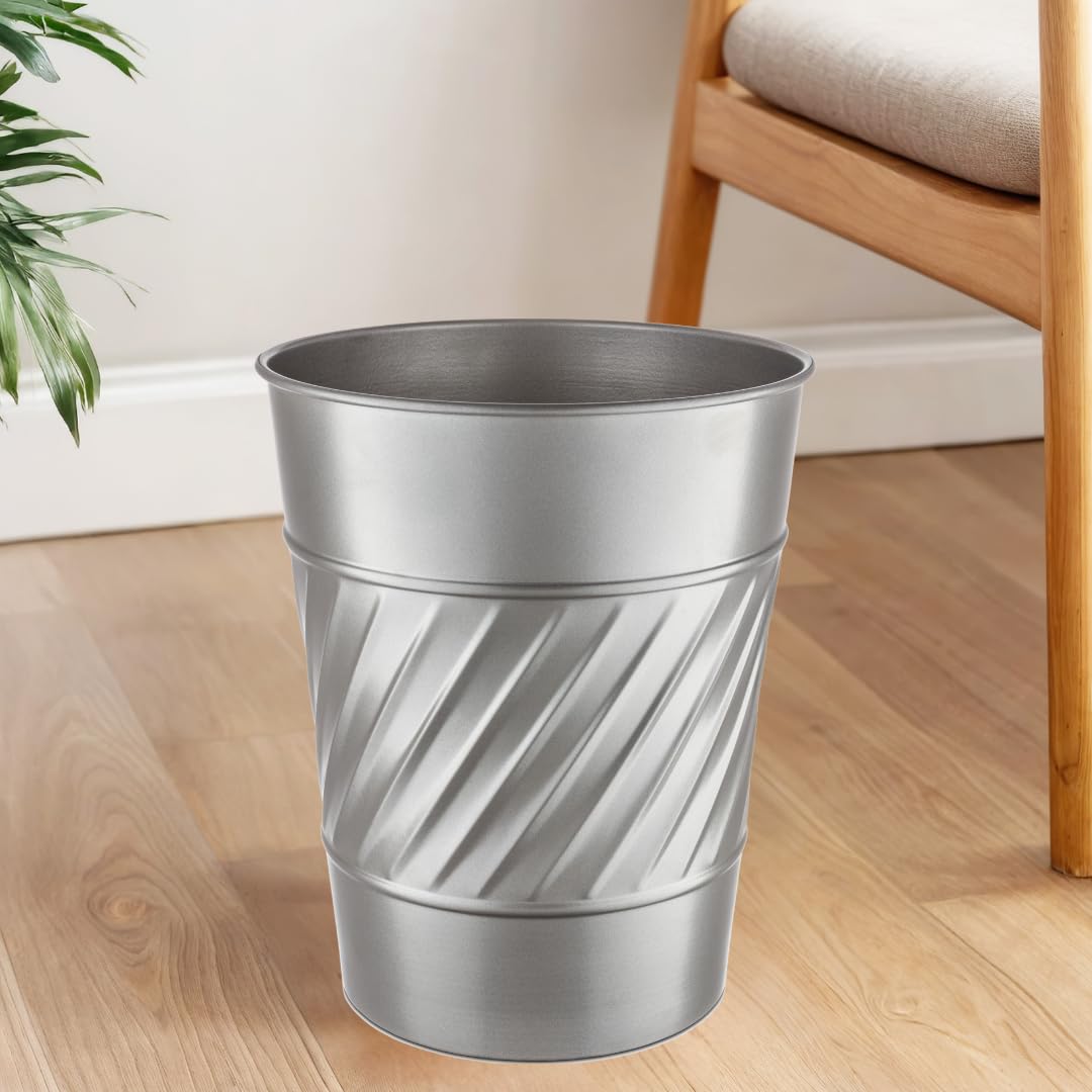 Monarch Abode Pewter Handcrafted Wave Embossed Metal Wastebasket for Home Office, Decorative Waste
