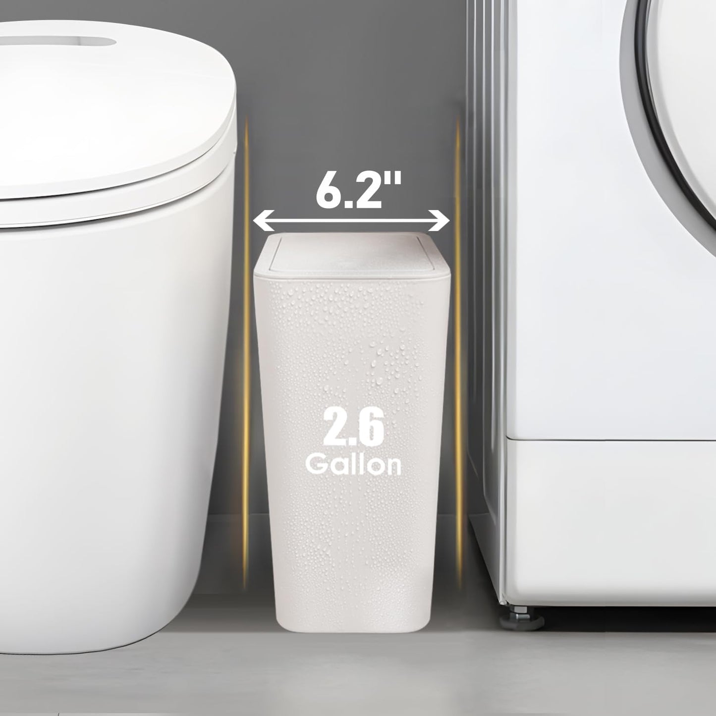 TIPGO Bathroom Trash Can with Lid, 10 Liter/ 2.6 Gallon Slim Garbage Can, Small Trash Bin Waste
