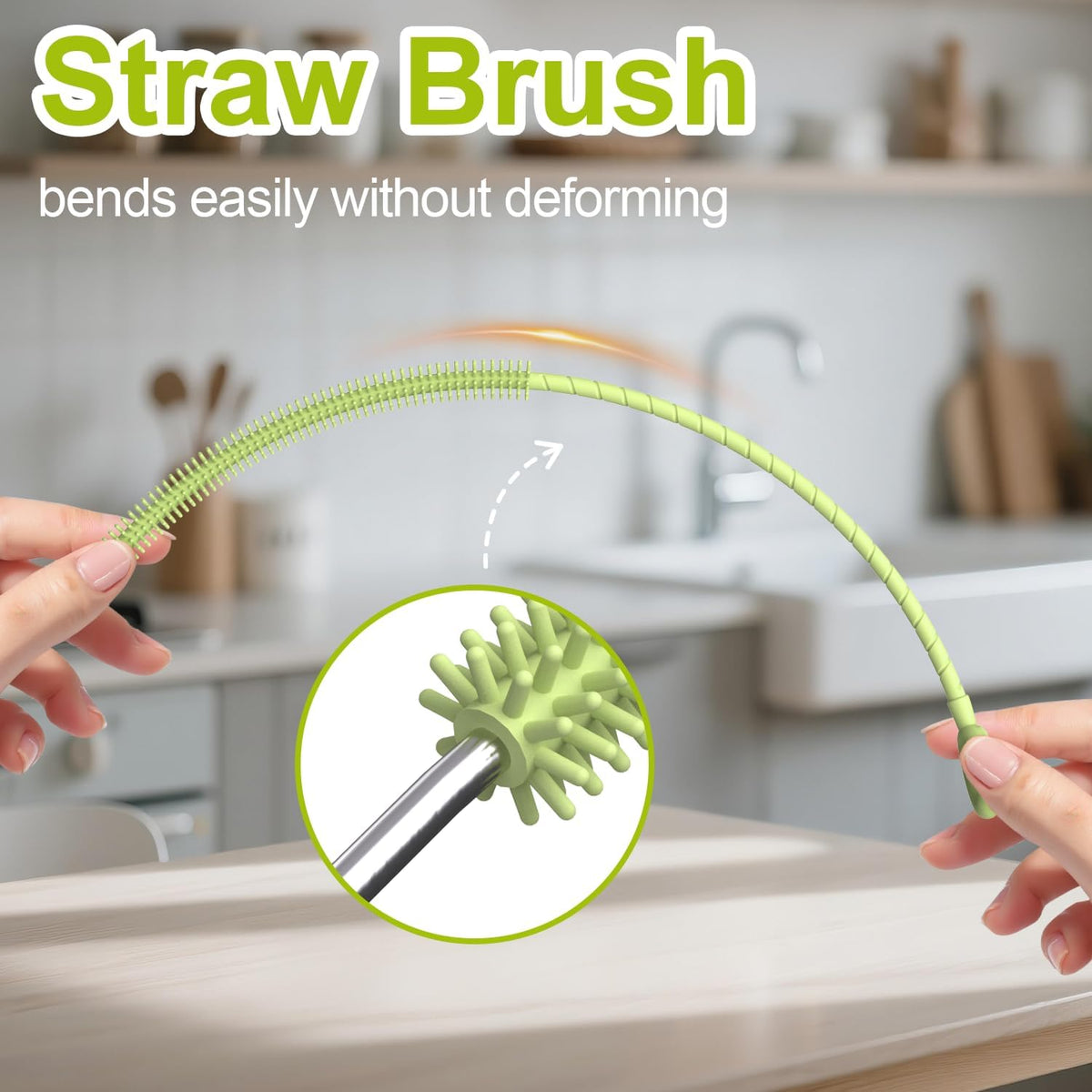 YOTIME Silicone Straw Cleaner Brush, 2 Pcs Reusable Straw Brush(6mm+9mm) for Cleaning Narrow & Wide