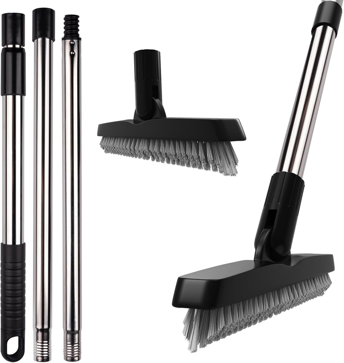 ITTAHO 2 Pack Grout Brush with Long Handle, Swivel Cleaning Grout Line Scrubber - Extendable