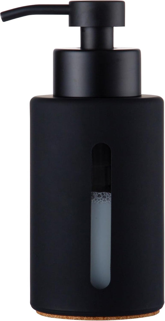 Enra Bathroom Soap Dispenser,12oz Glass Black Soap Dispenser Stainless Steel Liquid Pump,Refillable