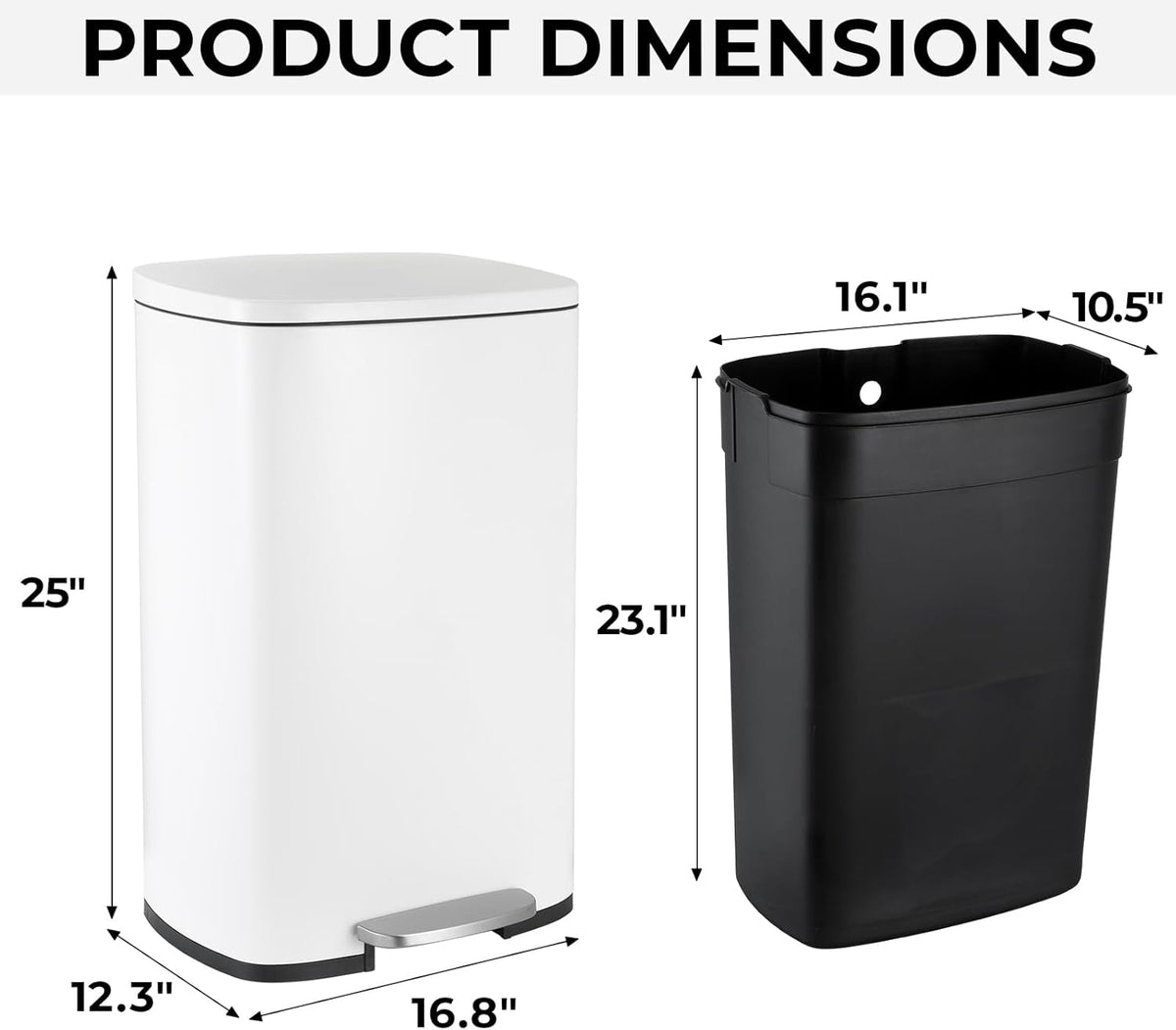 13.2 Gal Kitchen Trash Can, 50L Recycling or Garbage Bin, Brushed Stainless Steel Waste Basket