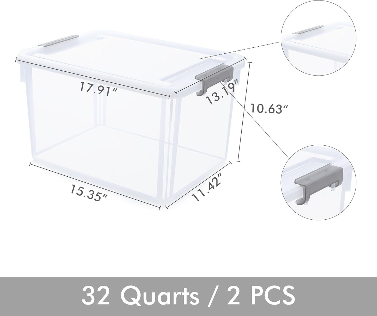 Citylife 32 QT Plastic Storage Bins with Latching Lids Stackable Storage Containers for Organizing
