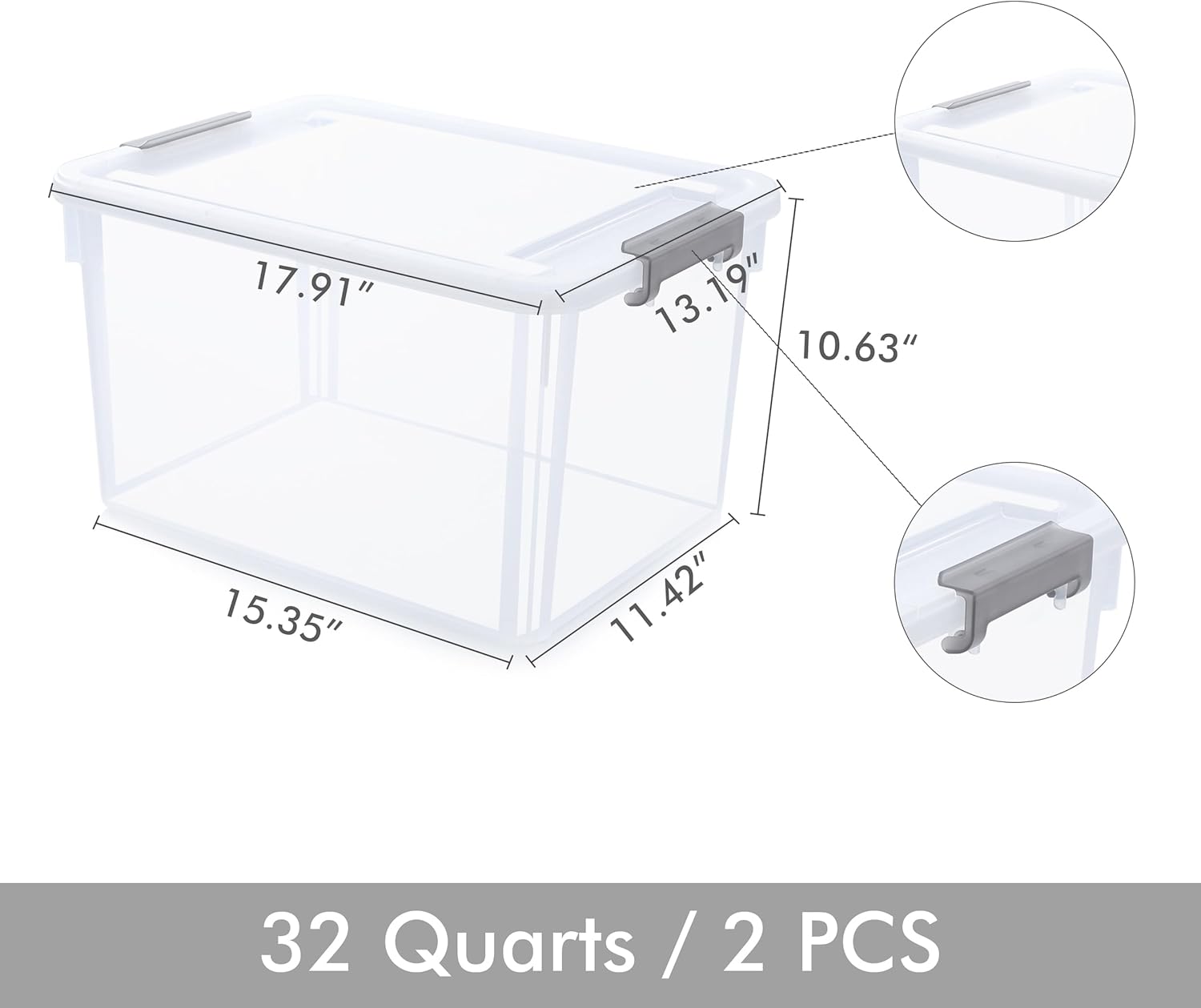 Citylife 32 QT Plastic Storage Bins with Latching Lids Stackable Storage Containers for Organizing
