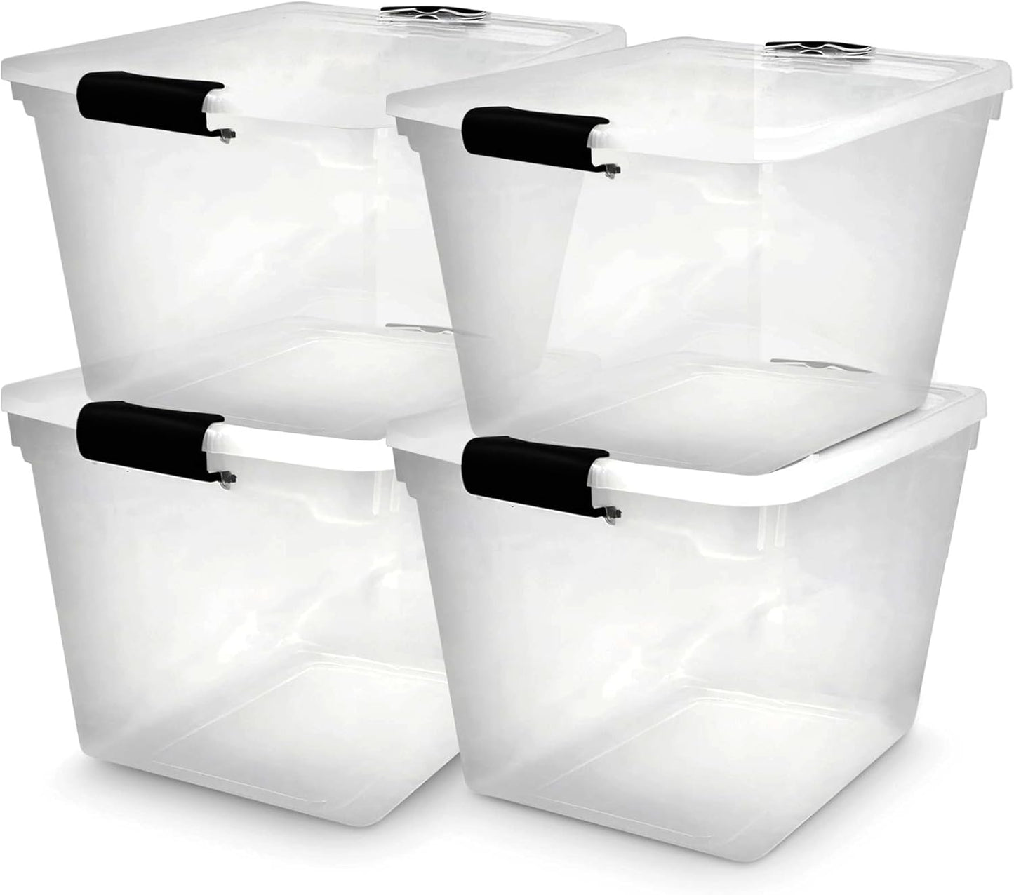 HOMZ 4-Pack Latching Lid, Large Clear Plastic Storage Bins with Lids, 31 Quart, Gray Latch
