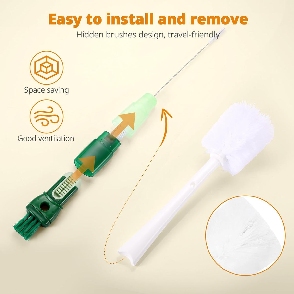 OUTXE 5 Pack Bottle Brush Set, 5-in-1 Water Bottle Cleaner Brush, 15"" Long Handle Bottle Cleaning