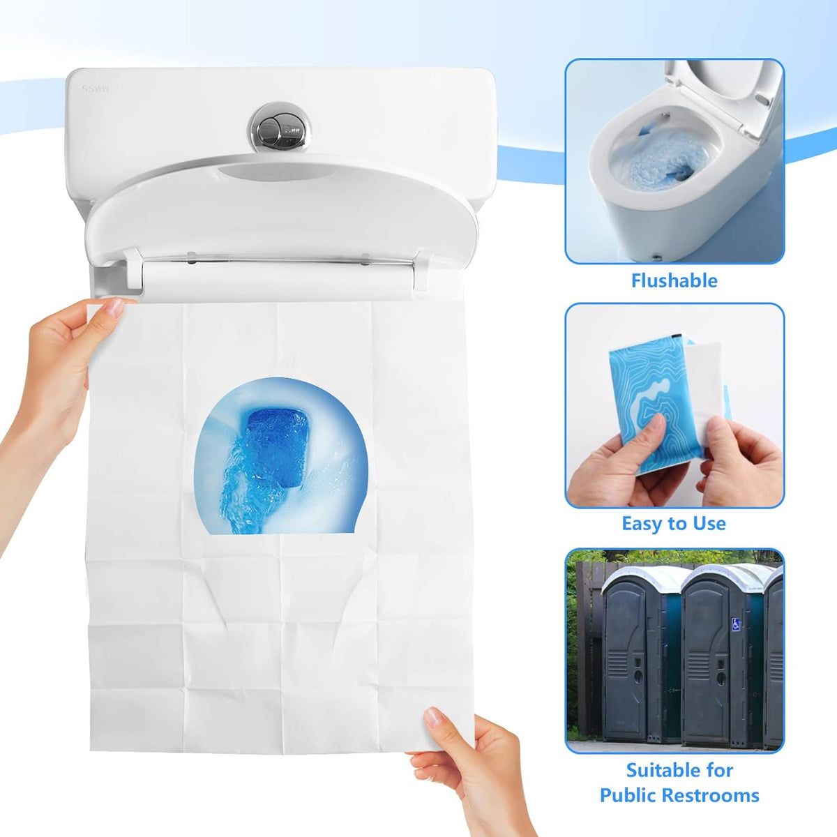 TenFans Flushable Water-Soluble Toilet Seat Covers (120 Pack) - Disposable Toilet Paper Liners for