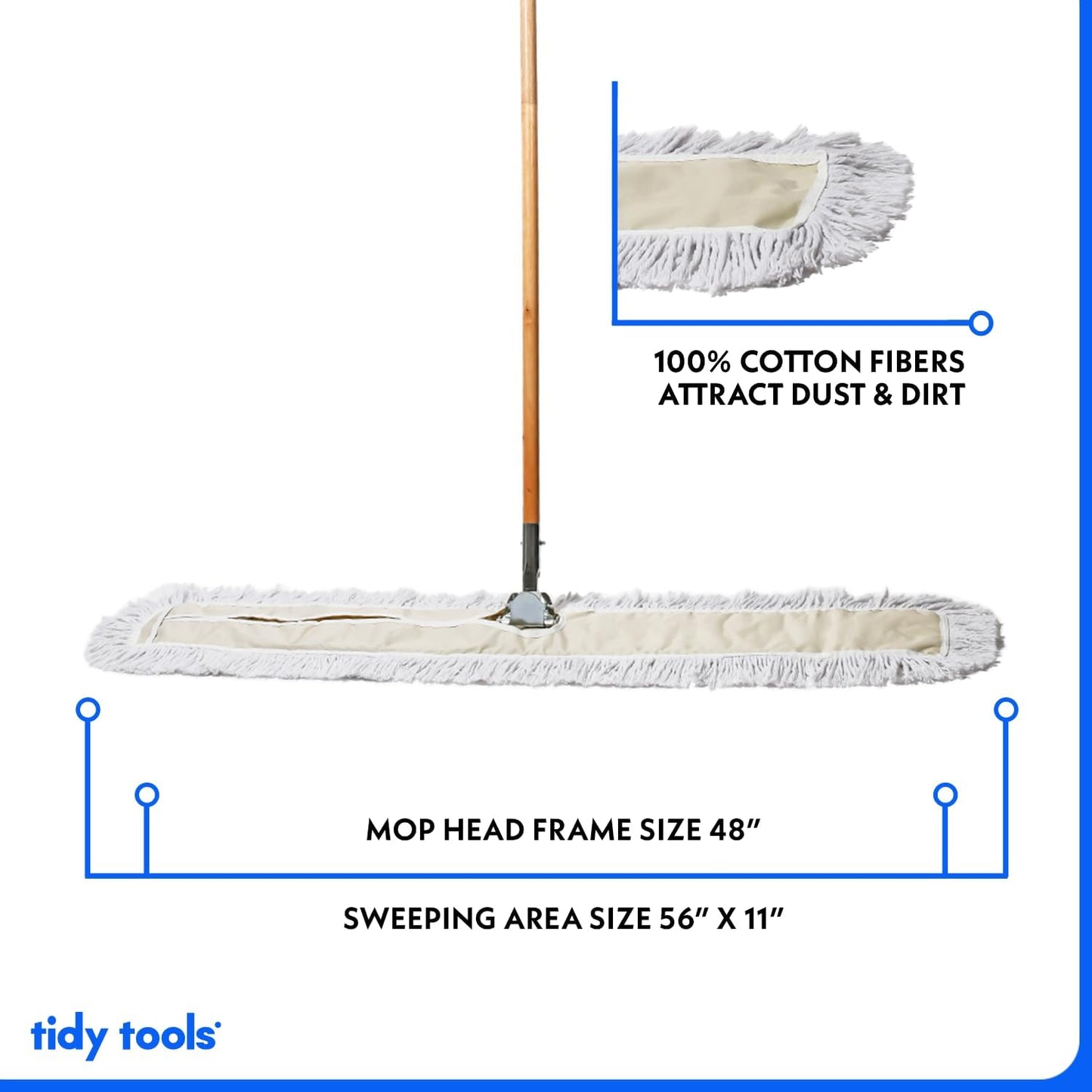 Commercial Dust Mop & Floor Sweeper, 48 in. Dust Mop for Hardwood Floors, Cotton Mop Head, Wooden