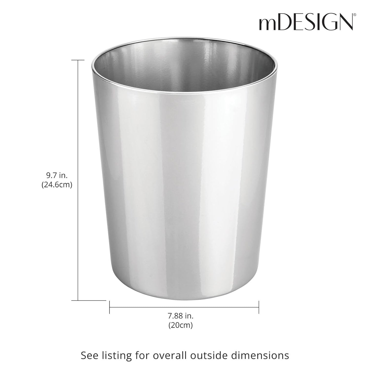 mDesign Round Metal Small 1.7 Gallon Recycle Trash Can Wastebasket, Garbage Container Bin for