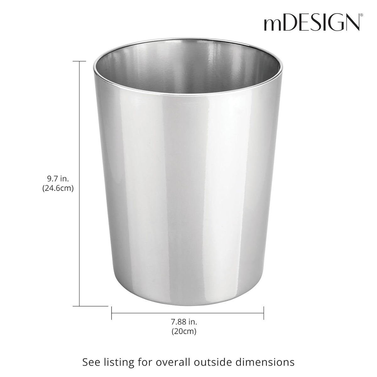 mDesign Round Metal Small 1.7 Gallon Recycle Trash Can Wastebasket, Garbage Container Bin for
