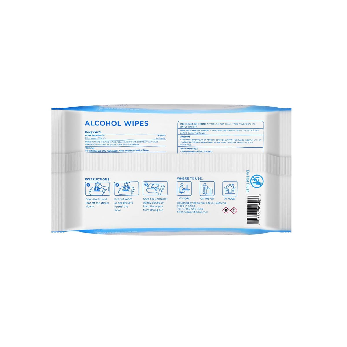 75% Alcohol Wet Hand Sanitizing Wipes - With Aloe, Moisturizer, and Vitamin E Formula - Premium