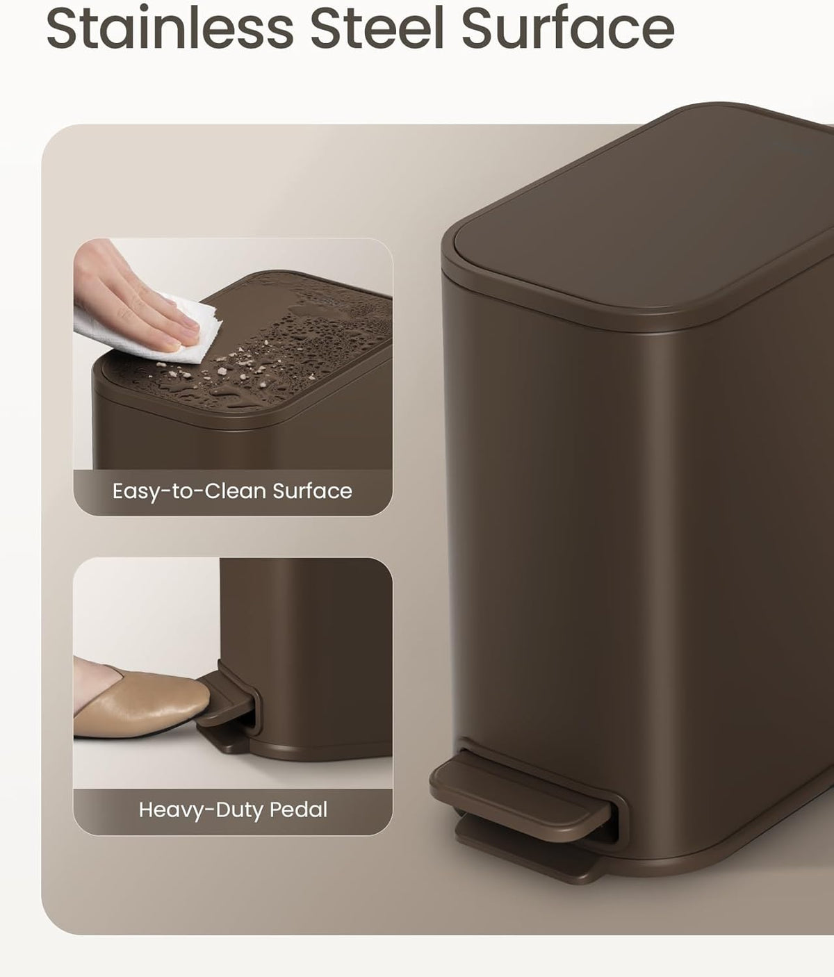 Cesun Small Bathroom Trash Can with Lid Soft Close, Step Pedal, 5 Liter / 1.3 Gallon Stainless
