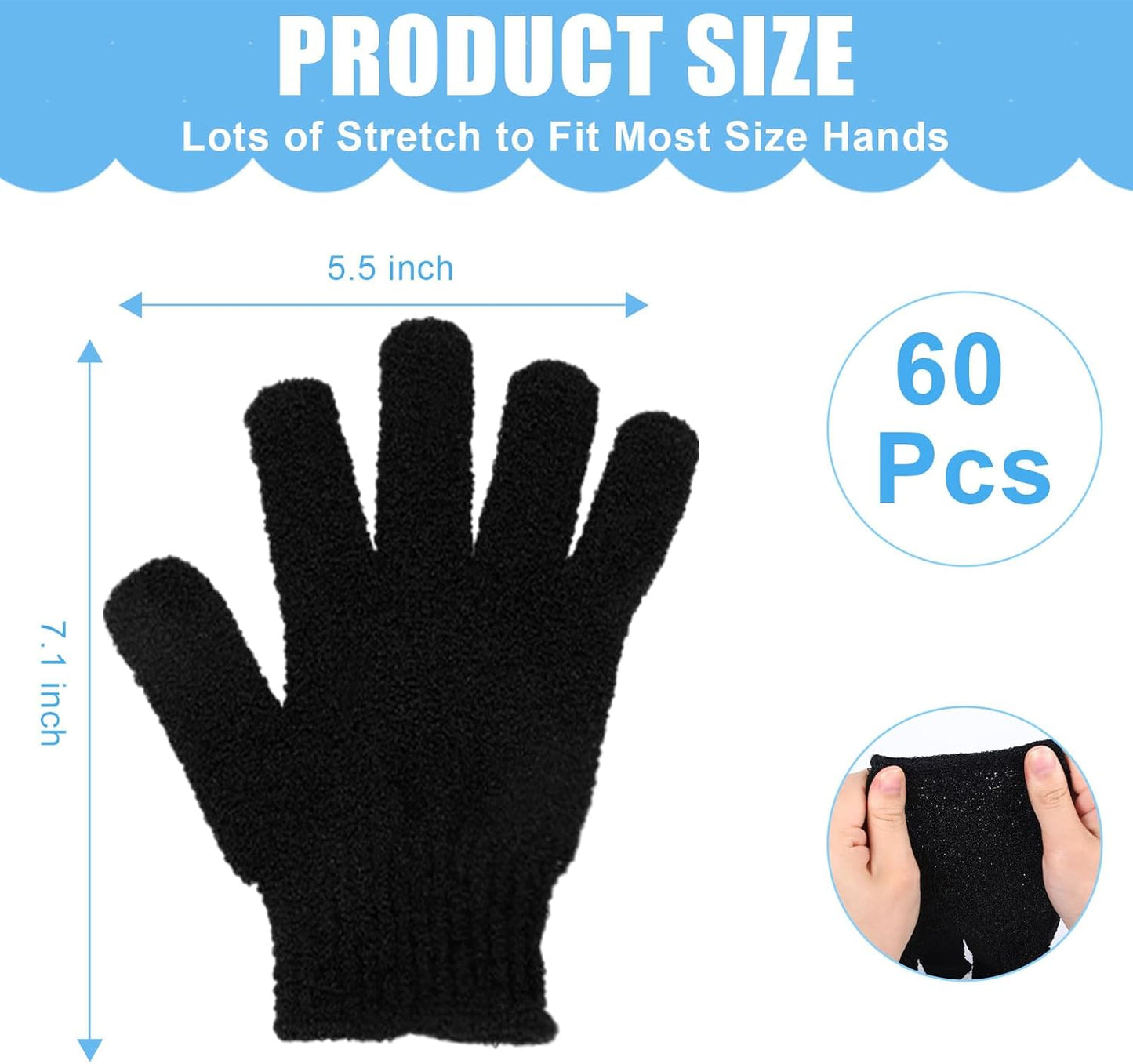 60Pcs Exfoliating Gloves Bulk, Exfoliating Body Scrubber Glove Exfoliator for Body Scrub Mitt, Bath