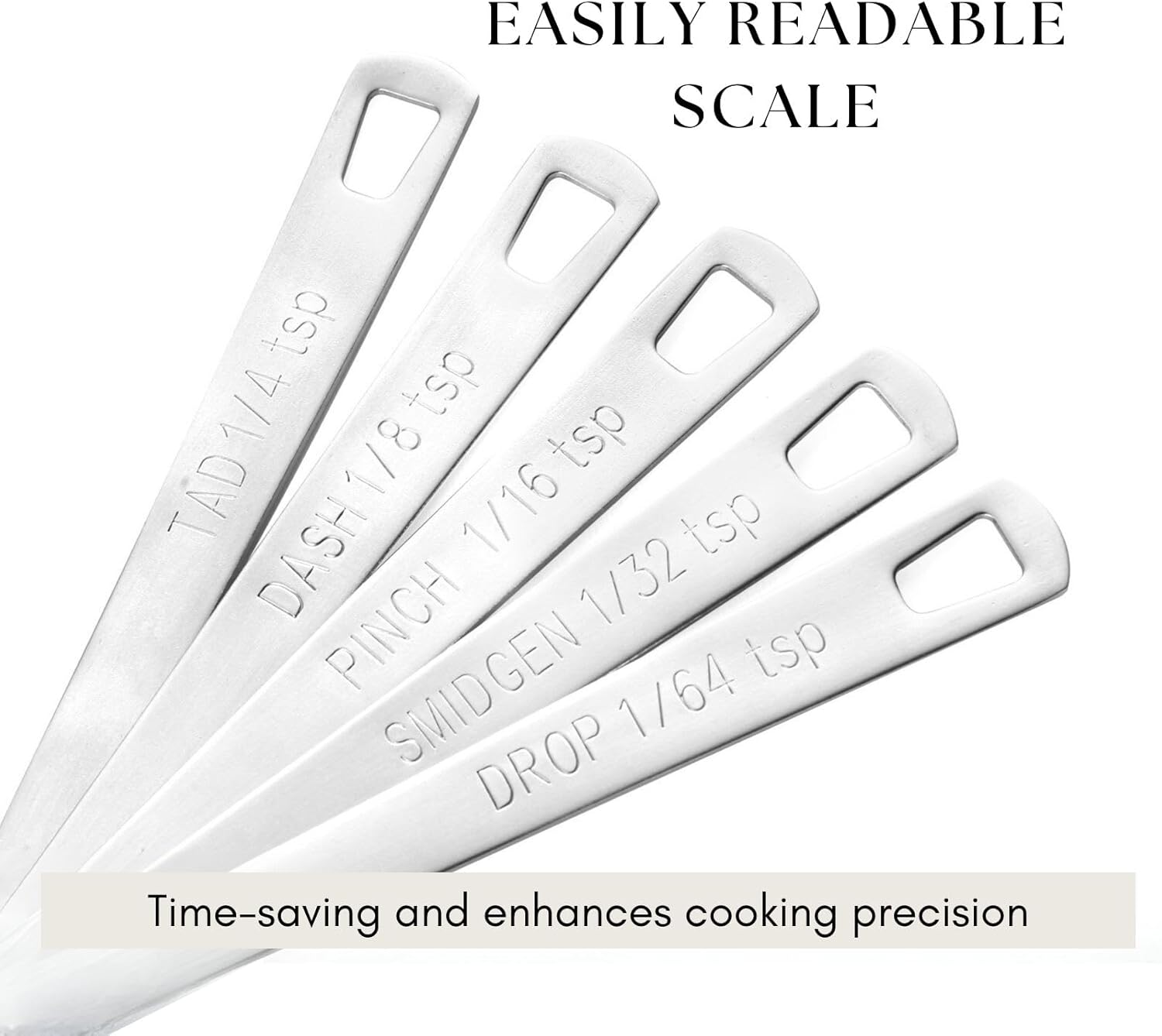 5Pcs Teaspoon Measuring Spoons, 1/4 tsp, 1/8 tsp, 1/16 tsp, 1/32 tsp, 1/64 tsp Metal Measuring