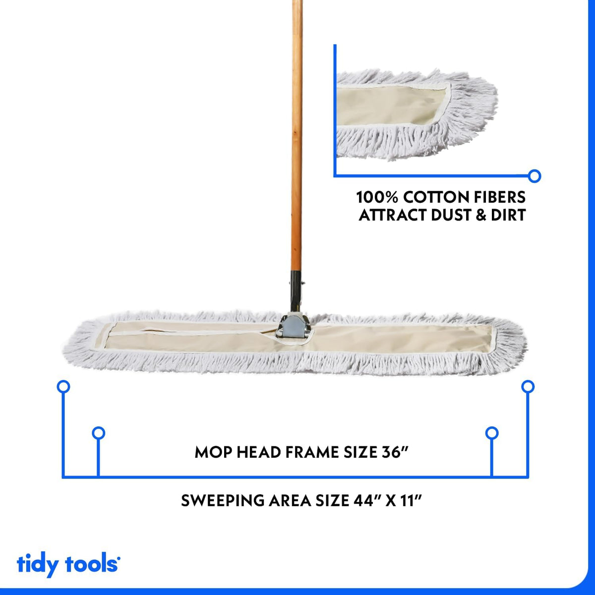 Commercial Dust Mop & Floor Sweeper, 36 in. Dust Mop for Hardwood Floors, Cotton Mop Head, Wooden