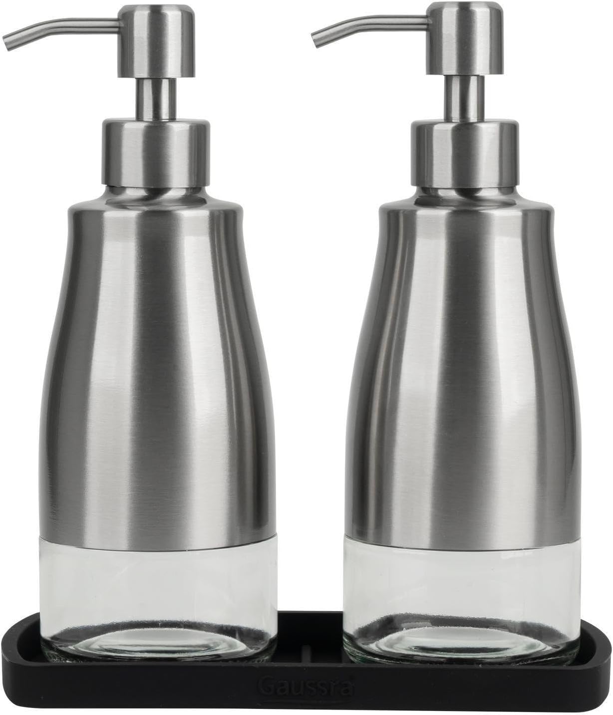 Gaussra Kitchen Soap Dispenser Set with Silicone Tray and Stickers - Brushed Nickel, Stainless