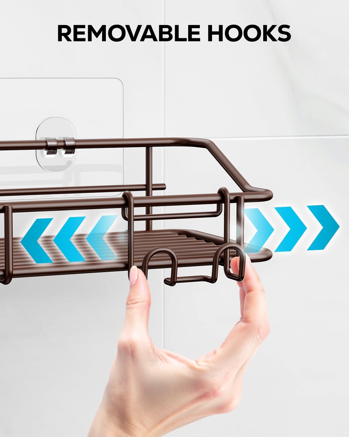 Nieifi Shower Caddy Shelf Storage Rack Adhesive Without Drilling Stainless Steel with Hooks for