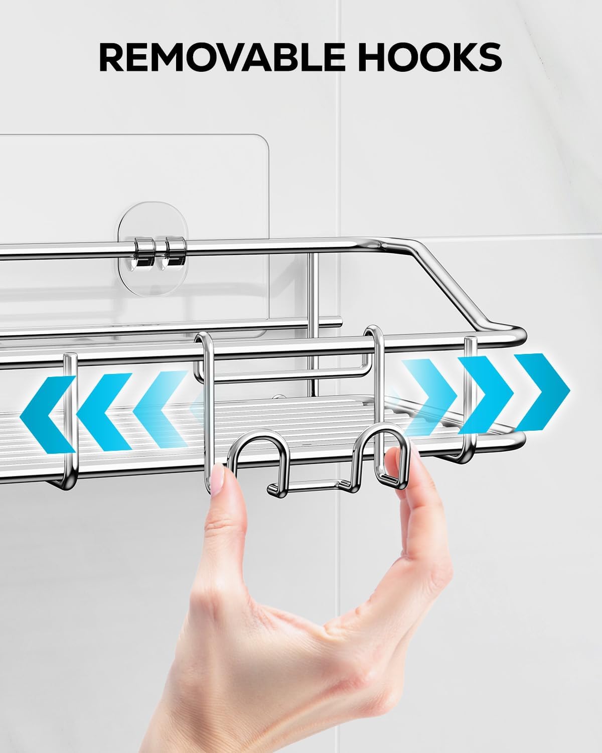 Nieifi Shower Caddy Shelf Storage Rack Adhesive Without Drilling Stainless Steel with Hooks for