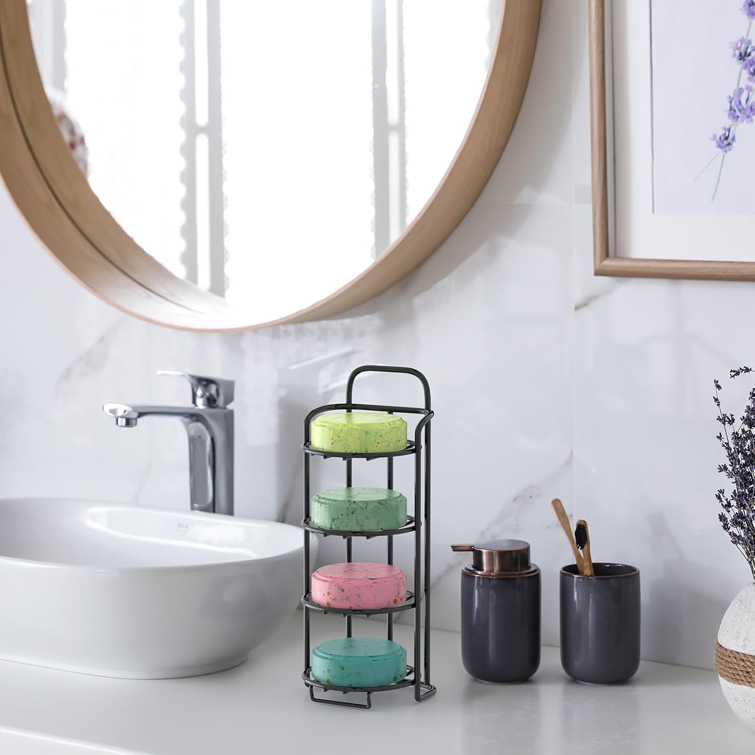 4-Tier Shower Soap Shampoo Bar Holder, Self Adhesive & Freestanding Draining Soap Dish Caddy for