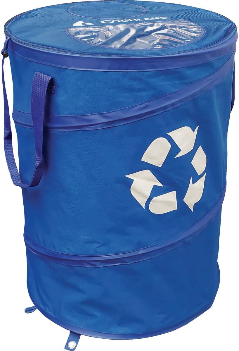 Coghlan's Deluxe Durable Pop-Up Recycling Can – Collapsible Bin with Zippered Lid, Bag Clips, and