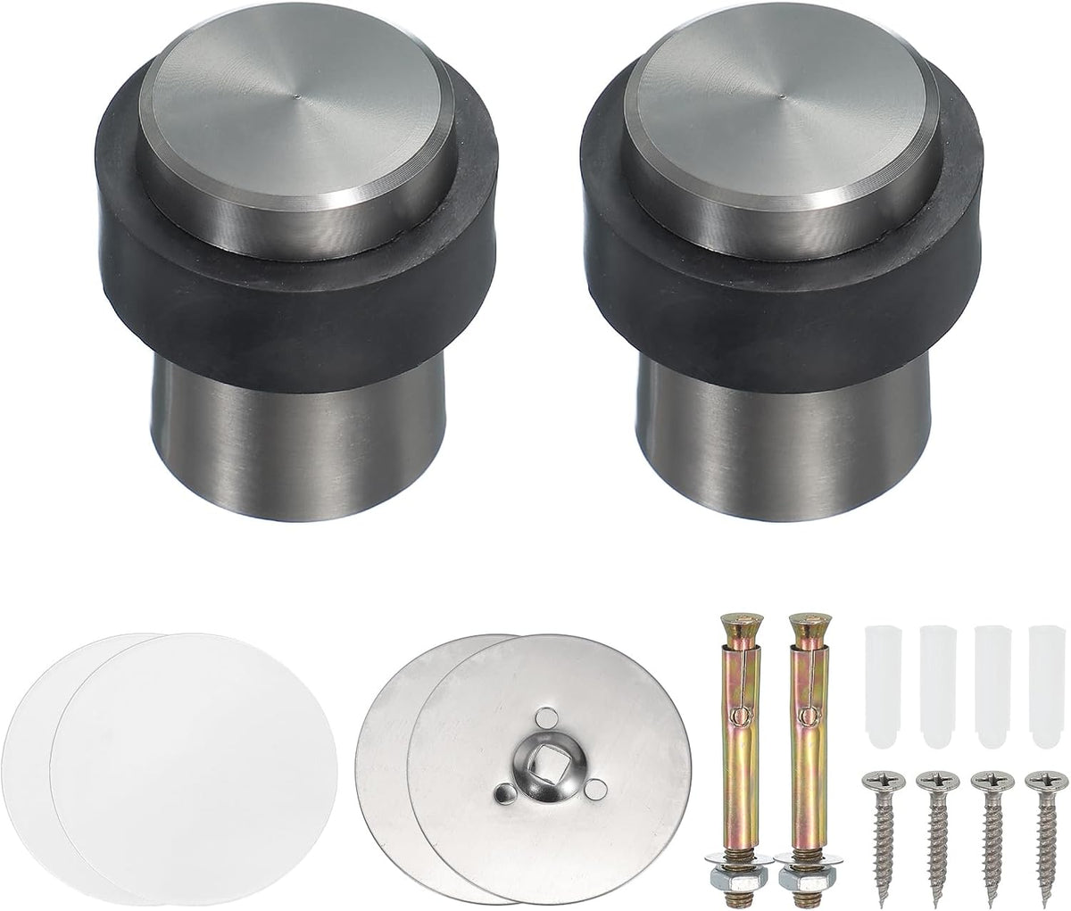 PATIKIL 2Set Round Door Stoppers, 46mm Stainless Steel Door Stop Doorstop Wedge Metal Cylinder Self