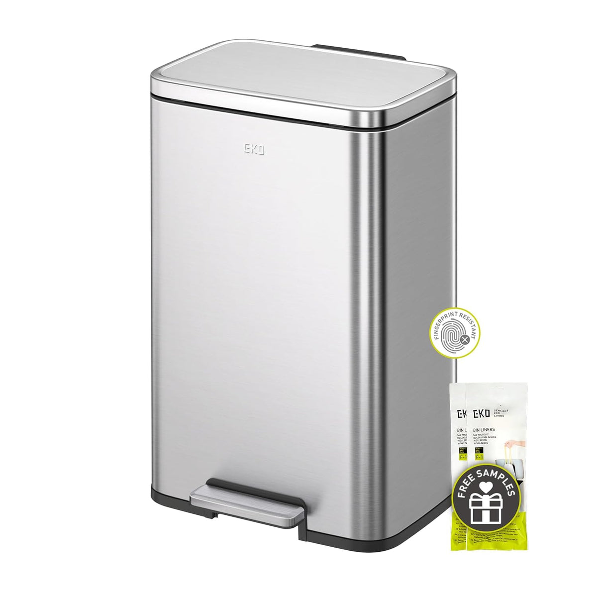 EKO Madison Brushed Stainless 25L+20L Dual Compartment Step Trash Can with Inner Liner, Recycling
