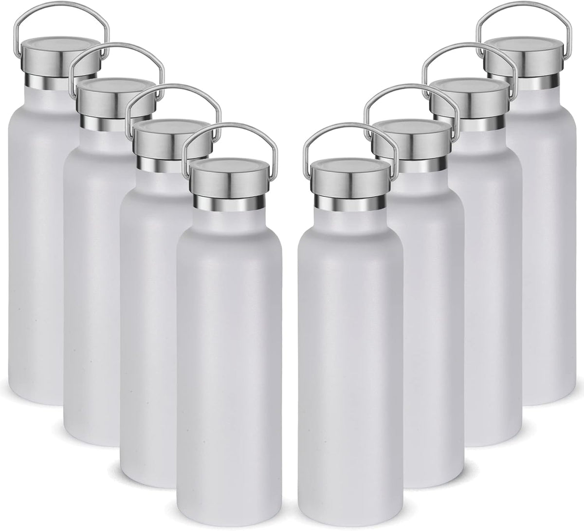 Neihepal 20 oz Insulated Water Bottles Bulk 8 Pack,Stainless Steel Double Wall Sport Bottle with
