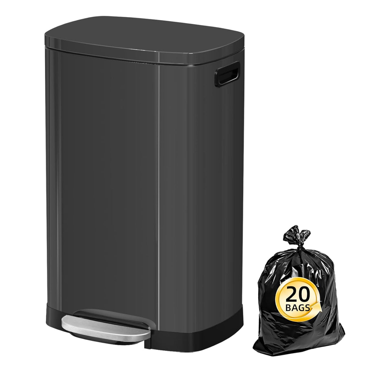 13 Gallon Trash Can with Lid, 50L Fingerprint Proof Stainless Steel Kitchen Trash Can with