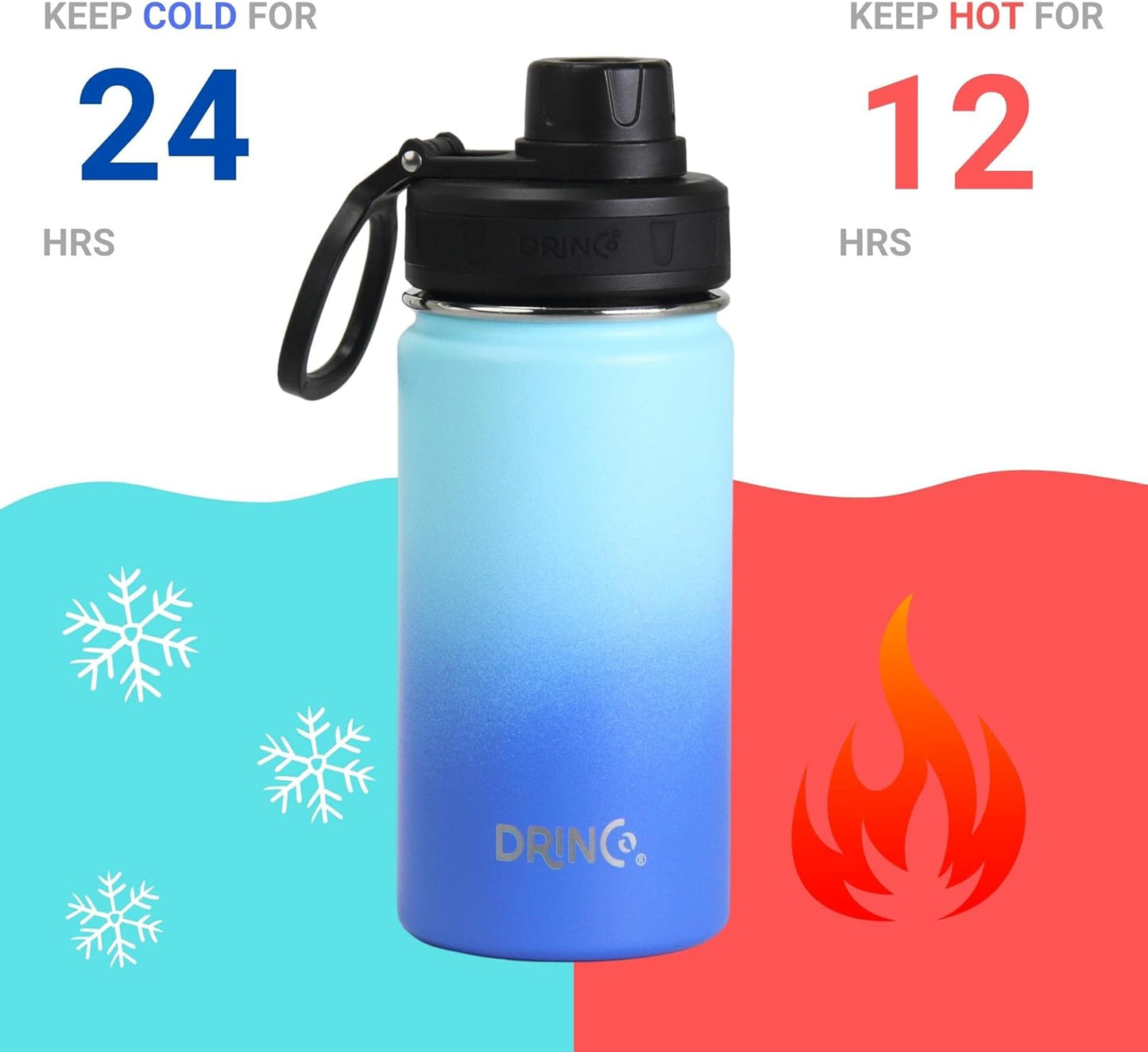 DRINCO Stainless Steel Water Bottle Spout Lid Vacuum Insulated Double Wall Water Bottle Wide Mouth