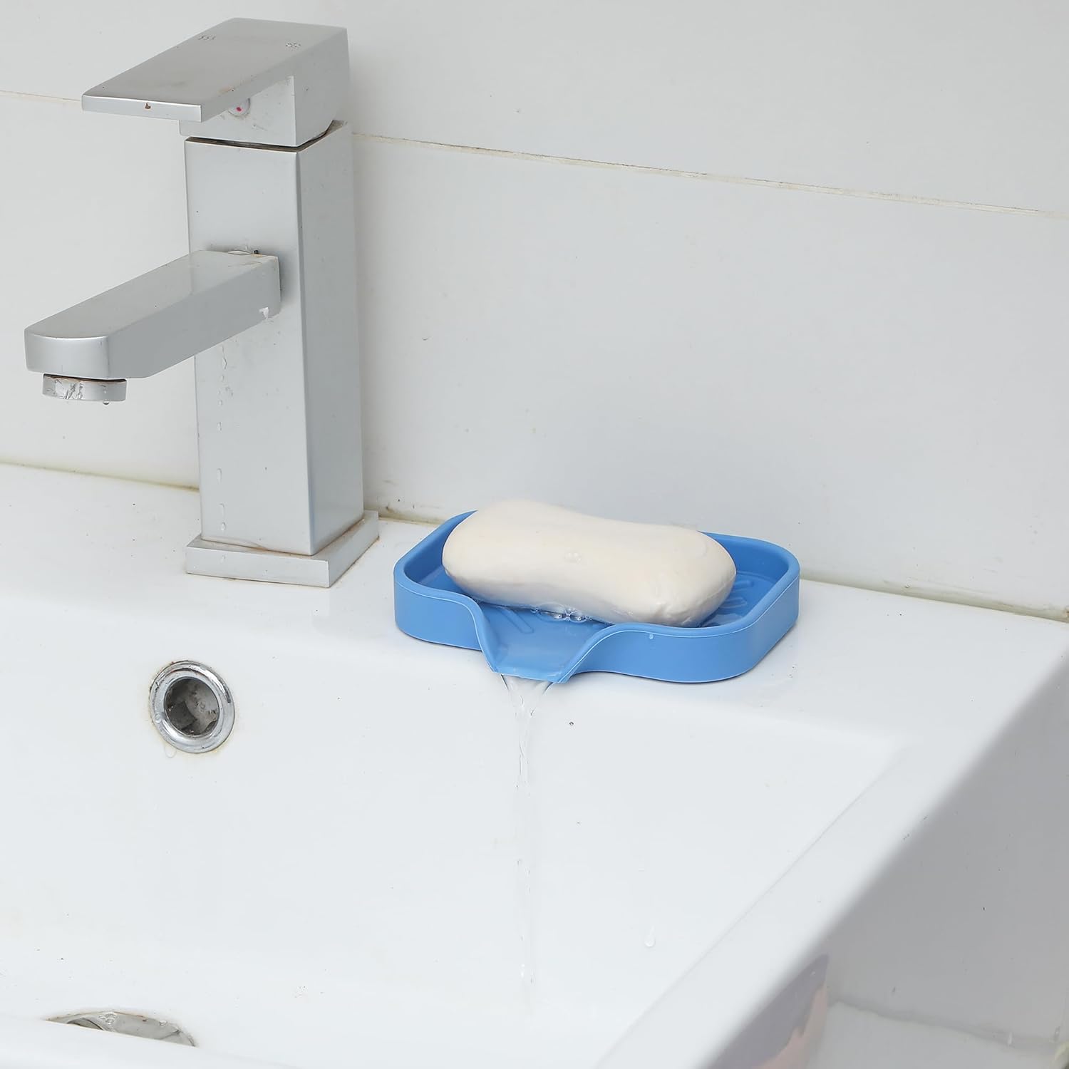 Silicone Bathroom Soap Dishes with Drain Spout-Bathroom and Kitchen Sink Organizer,Sponge