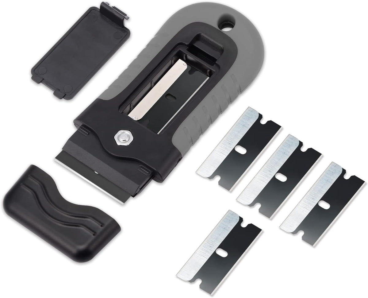 Gomake Locking Razor Blade Scraper with Safety Cap, Glass Cooktop Scraper with 10PCS Black Carbon