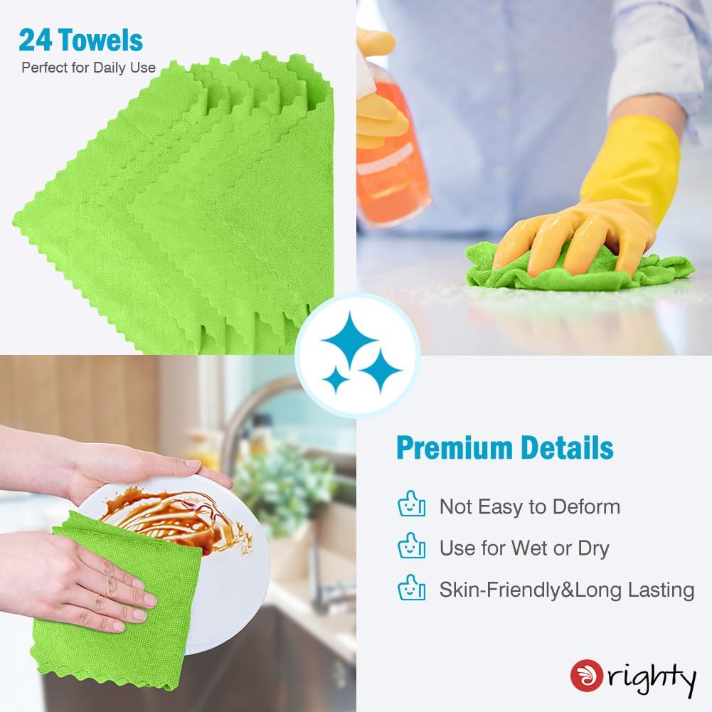 Orighty Microfiber Cleaning Cloth, 24 Pack Highly Absorbent Cleaning Supplies, Reusable Clean Rags