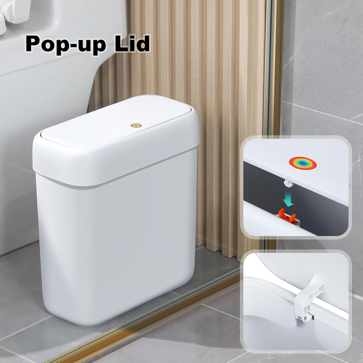 funest Bathroom Small Trash Can with Lid,10L / 2.7 Gallon Slim Garbage Bin Wastebasket with Press