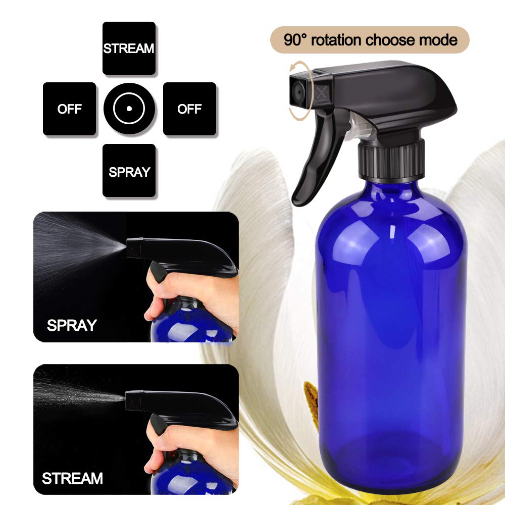 Glass Spray Bottle Kit×10 (2×16 oz, 2×4 oz, 6×2 oz), 9×10 ml Roller Bottles, Anti UV, Multi Size
