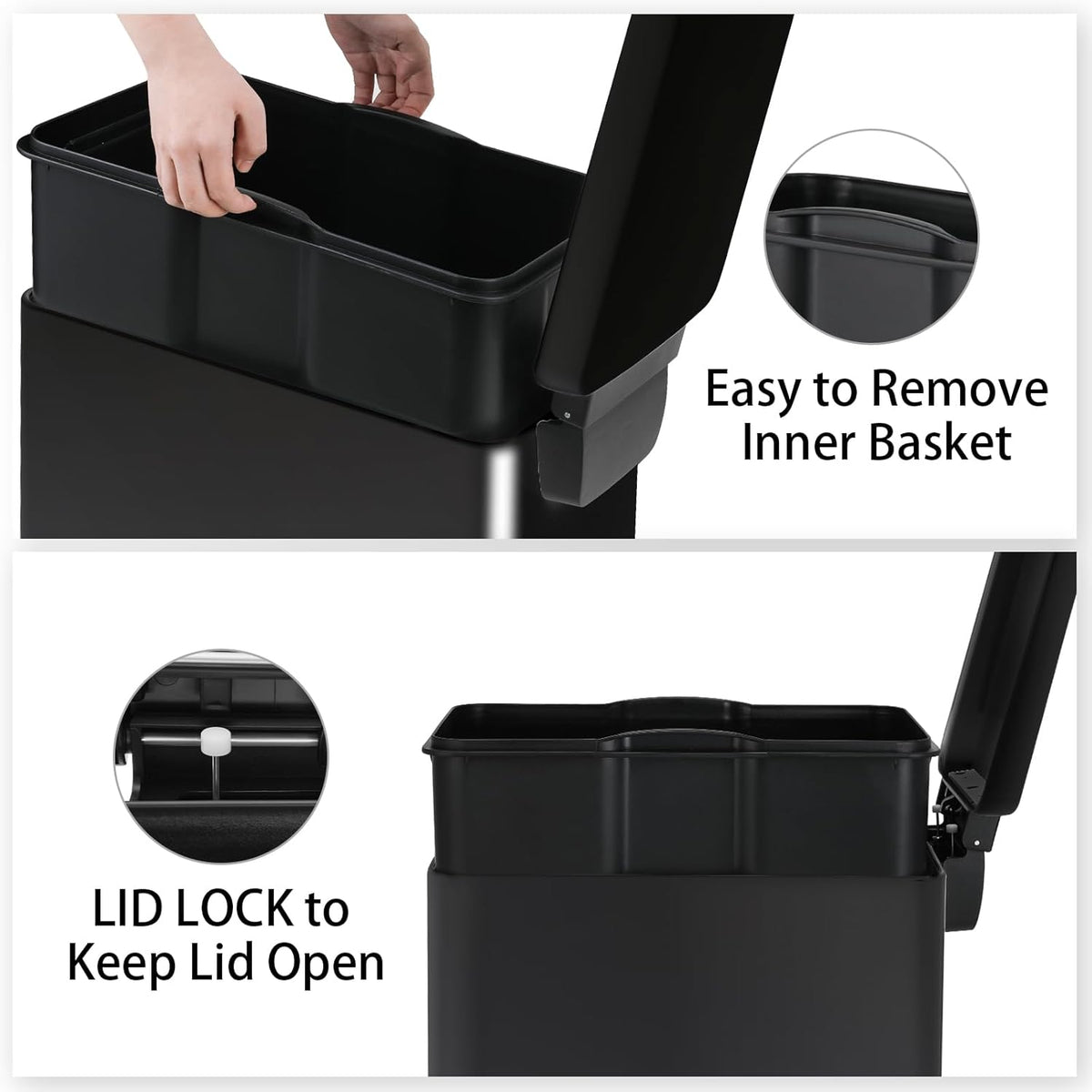 Arlopu 13.2 Gal Slim Kitchen Trash Can with Lid, 50L Stainless Steel Garbage Can, Large Kitchen